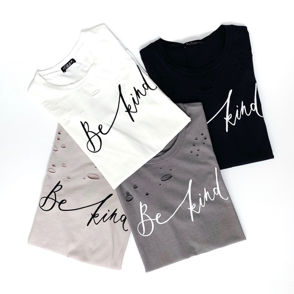 ‘Be Kind’ Distressed Tee Champagne - Picture 4 of 7